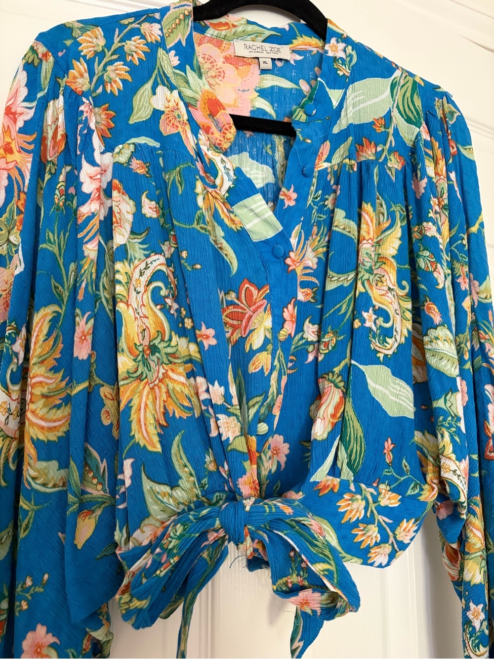 Rachel Zoe Blouse Blue Floral Tie-Front Blouse